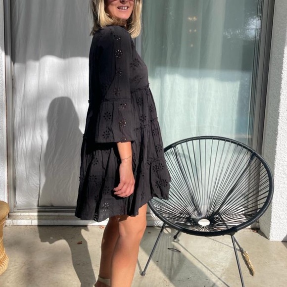 MAISON HOTEL Dennis Short Tiered Embroidered Dress in Ivory - Picture 11 of 12